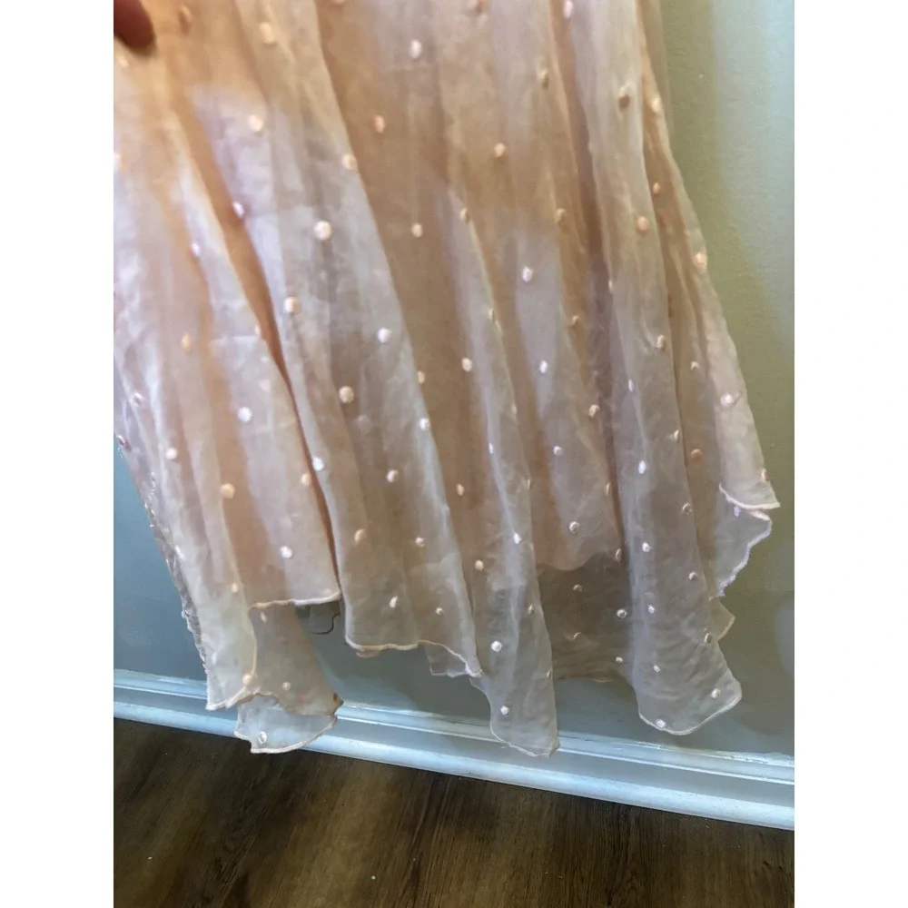 Tara Jarmon Baby Pink Sheer Silk Asymmetrical Midi Dress 12 Fairycore - Picture 4 of 7